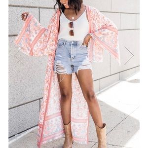Pink Lily Printed Duster Kimono